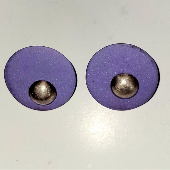 Earrings, Lavender Matte Finish Ceramic Disks w/ Brushed Silver Handcrafted. - Picture 4 of 6